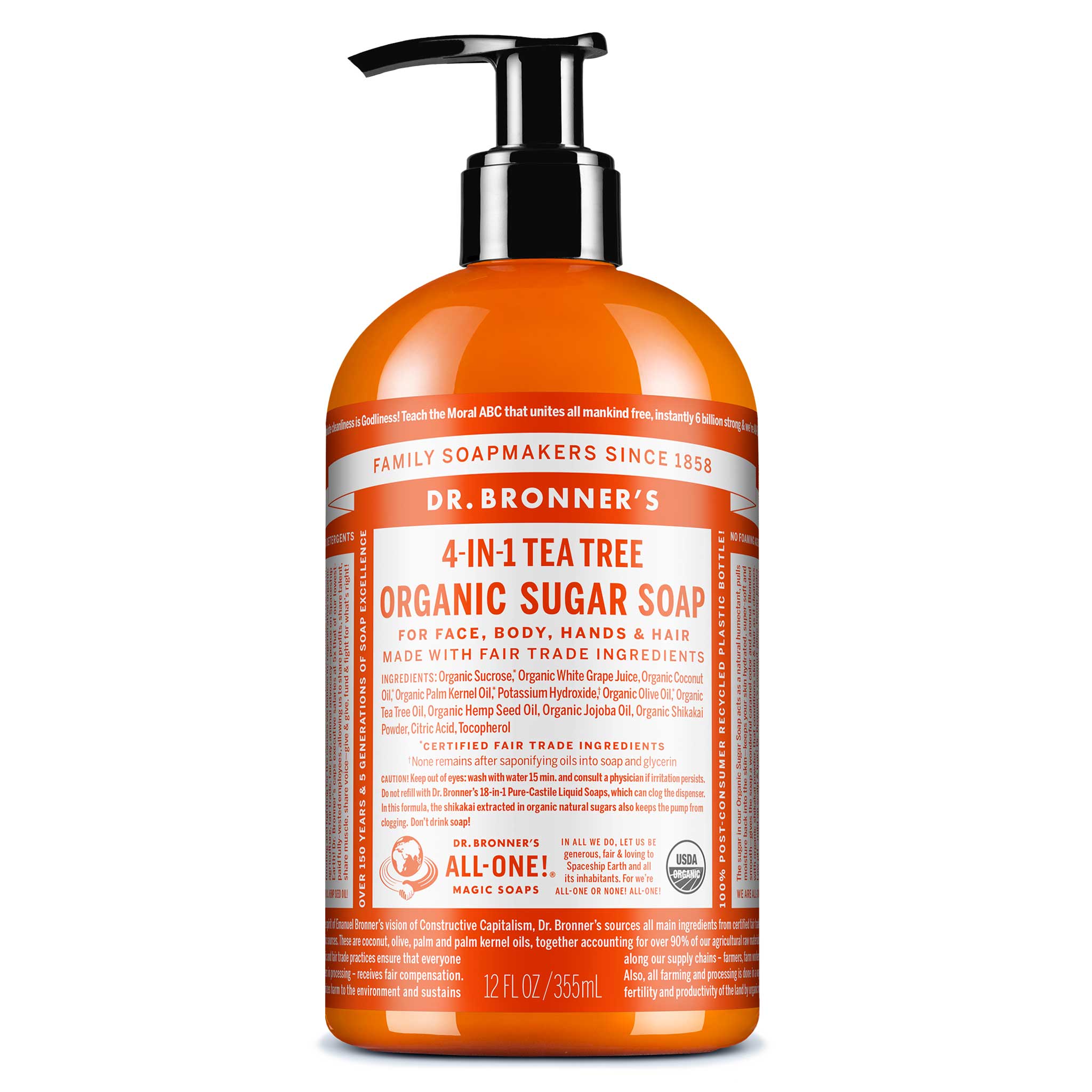 dr-bronners-organic-sugar-soap-12oz-tea-tree-1 Tea Tree - Organic Sugar Soaps - Image 1